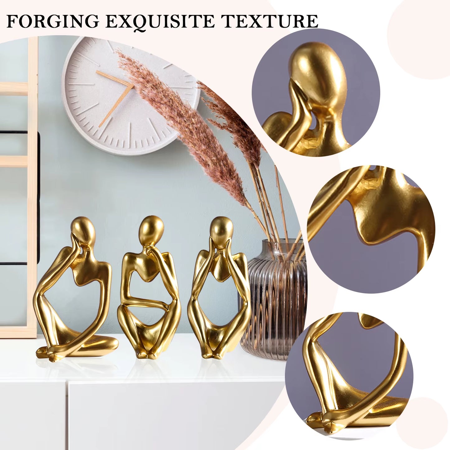 3Pcs Thinker Statue Mini Abstract Modern Thinker Sculpture Collectible Desktop Ornaments Home Decor Office Study Shelf