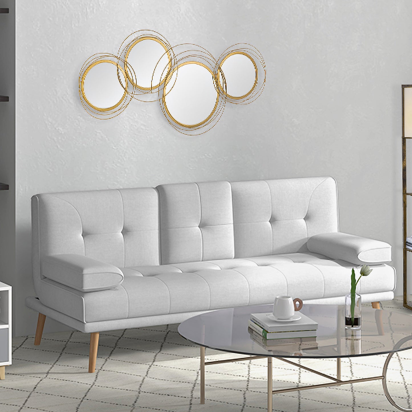 Modern Metal Wall Art with Mirror, Wall Sculpture Decor for Living Room