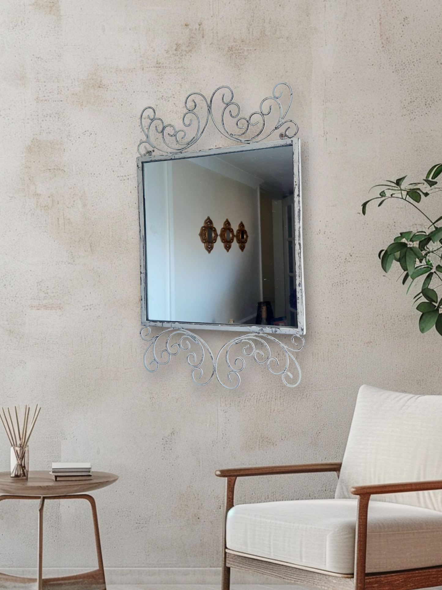 HEAVY Metal Rustic Baroque Wall Mirror Hanging Home Deco Shabby-Chic Vintage Antique