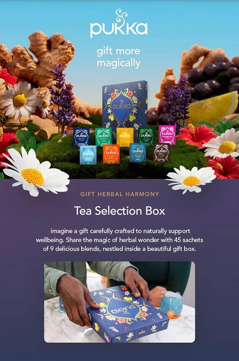 English Tea British Herbal Tea Gift Set Box Gluten Free Self-Care Eco-Friendly Selection, 45 Tea Bags, 9 Flavours