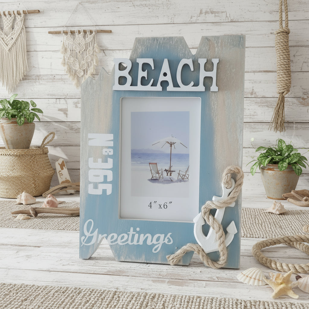 Nautical Wooden Beach Anchor Photo Frame Baroque Rococo Retro Ornate Shabby Chic Boho