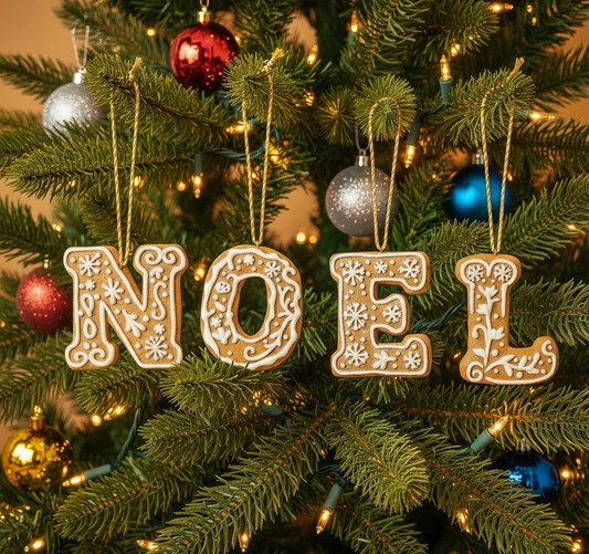 GINGER-BREAD ALPHABET BAUBLES CHRISTMAS TREE DECORATIONS INITIALS GIFT TAG LETTERS